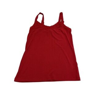 Colleen Lopez Red Lace Trim Ribbed Tank Top Women's Size S